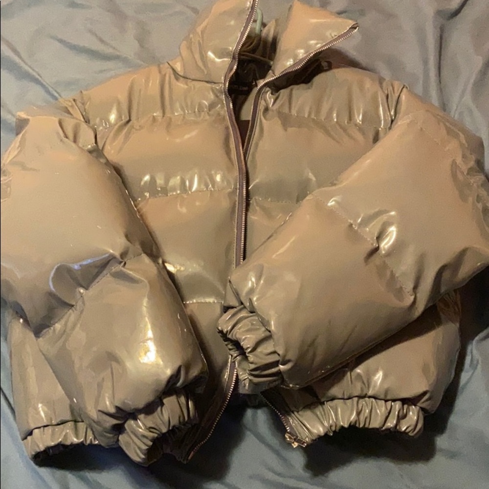 Dark Grey Vinyl Puffer Coat